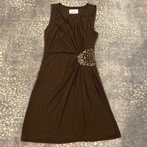 LINDA SEGAL BROWN DRESS WITH STUDS AND DISCS
